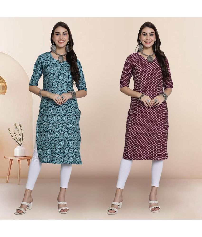     			1 Stop Fashion Pack of 2 Crepe Printed Straight Women's Kurti - ( Multicolor1 )