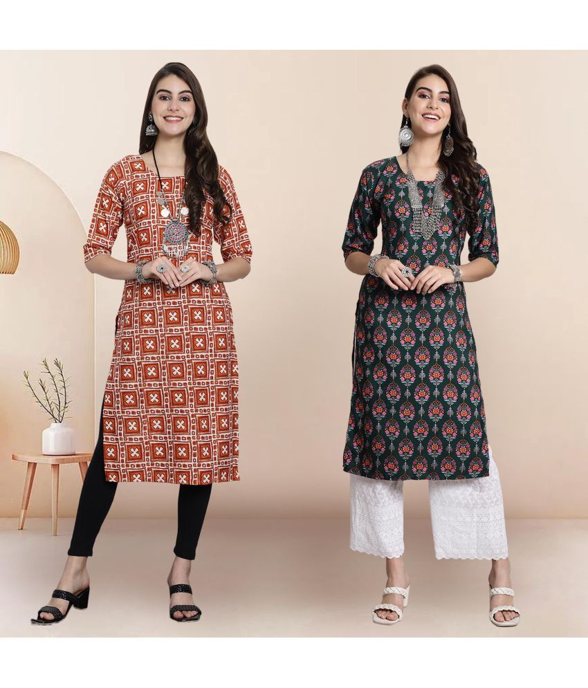     			1 Stop Fashion Pack of 2 Crepe Printed Straight Women's Kurti - ( Multicolor2 )