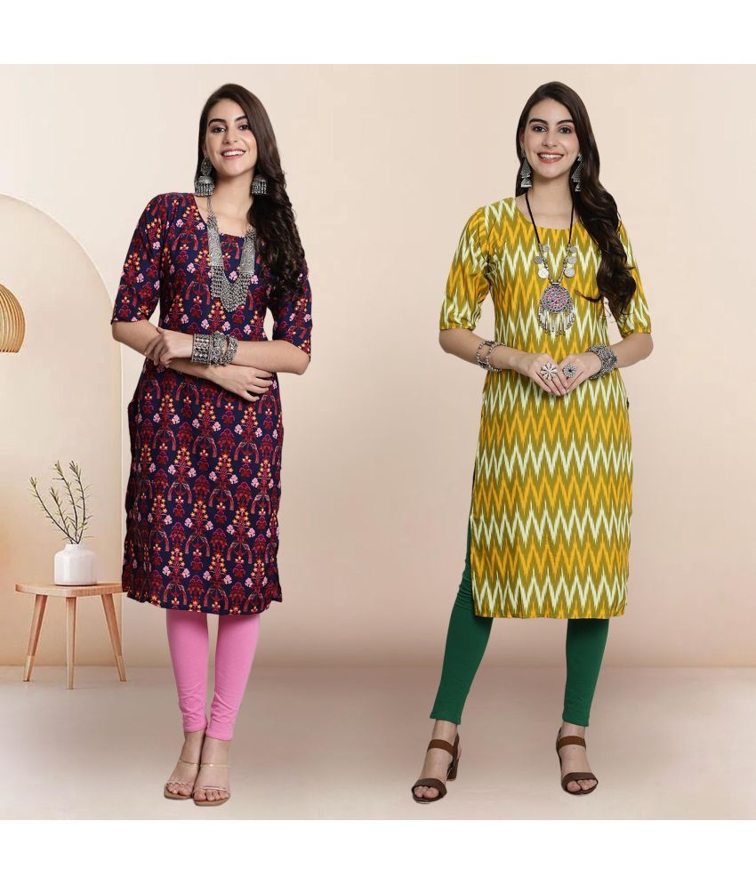     			1 Stop Fashion Pack of 2 Crepe Printed Straight Women's Kurti - ( Multicoloured )