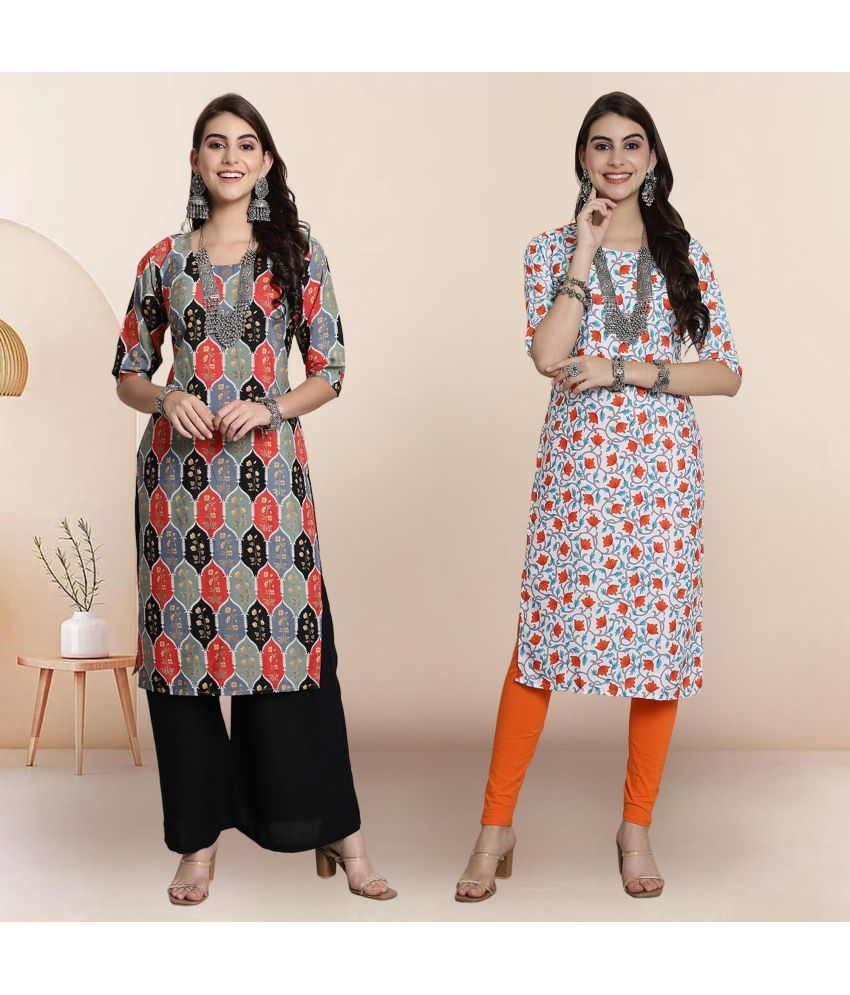     			1 Stop Fashion Pack of 2 Crepe Printed Straight Women's Kurti - ( Multicolor1 )