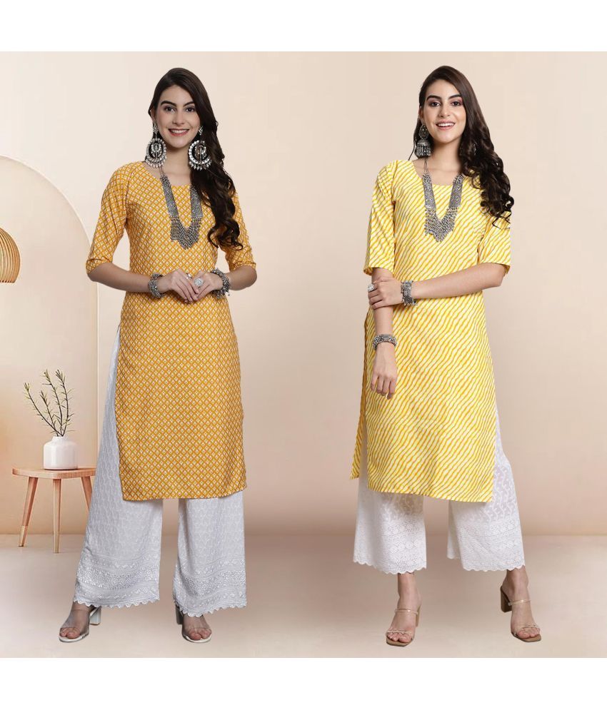     			1 Stop Fashion Pack of 2 Crepe Printed Straight Women's Kurti - ( Multicolor3 )