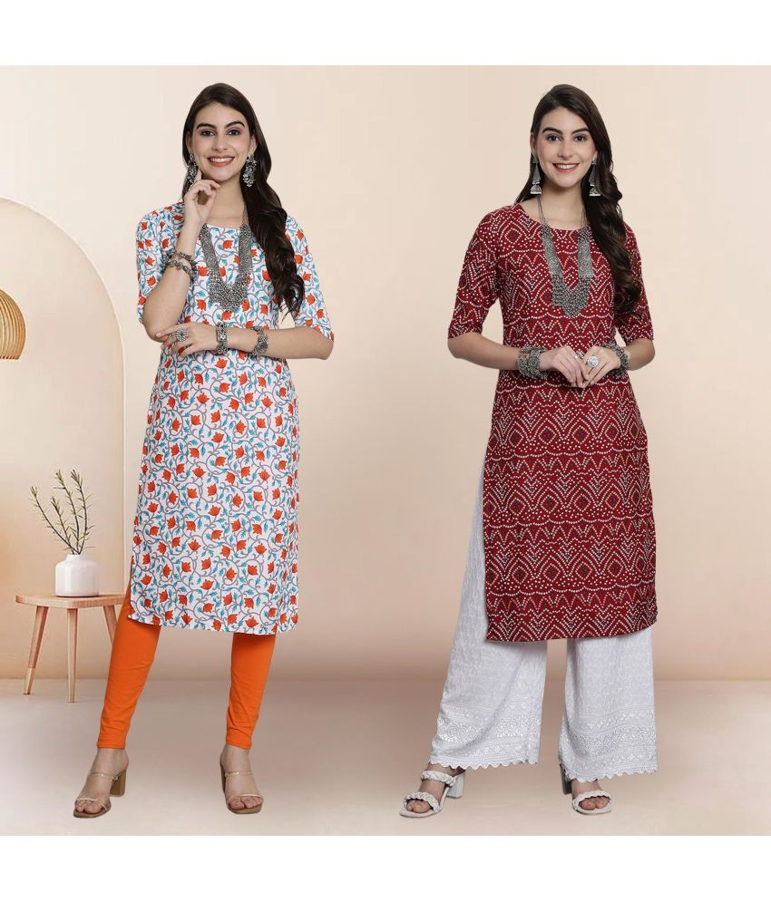     			1 Stop Fashion Pack of 2 Crepe Printed Straight Women's Kurti - ( Multicolor1 )