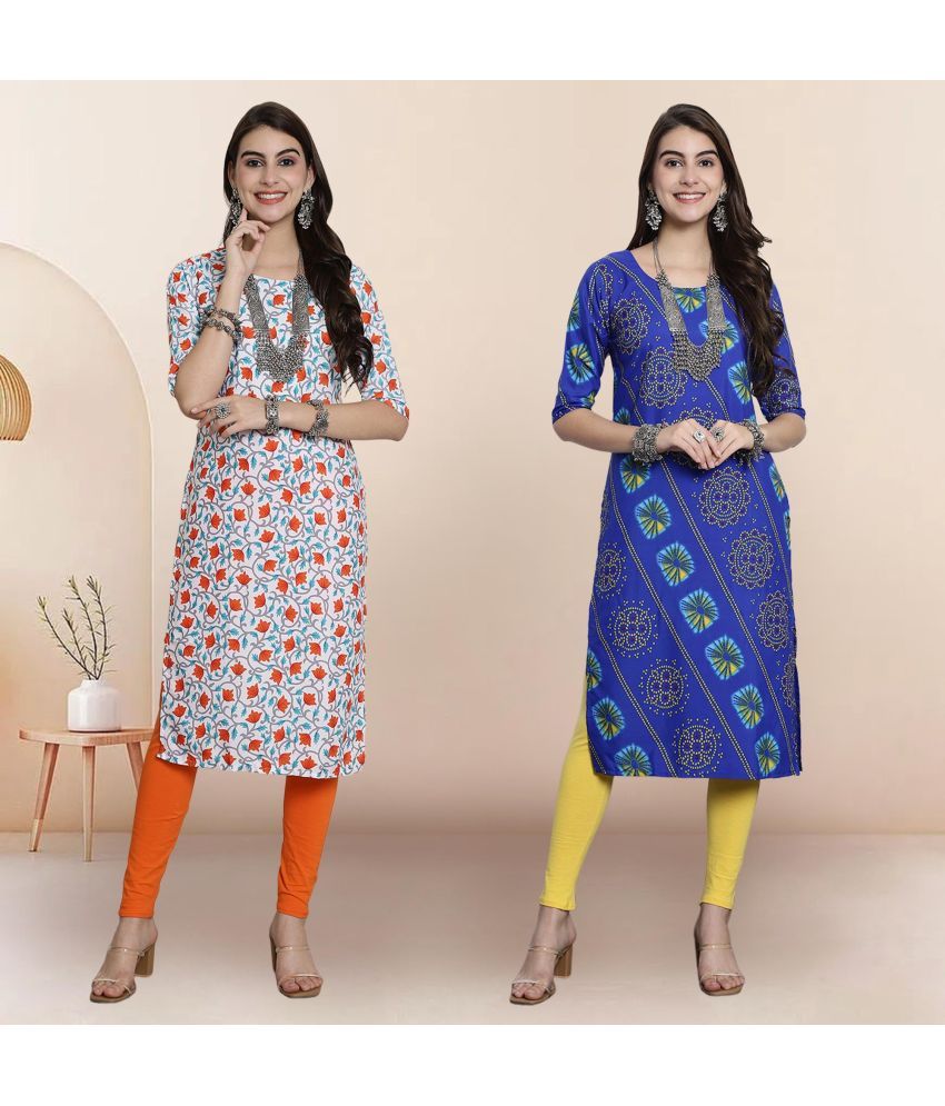     			1 Stop Fashion Pack of 2 Crepe Printed Straight Women's Kurti - ( Multicolor2 )