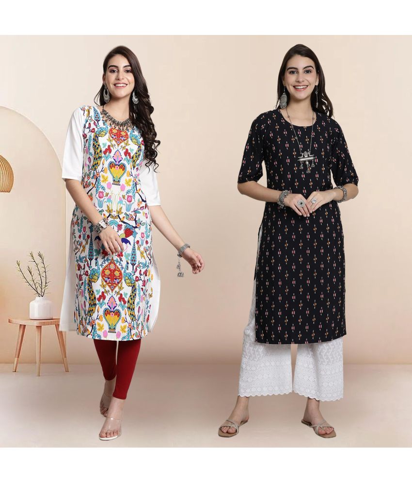     			1 Stop Fashion Pack of 2 Crepe Printed Straight Women's Kurti - ( Multicolor3 )