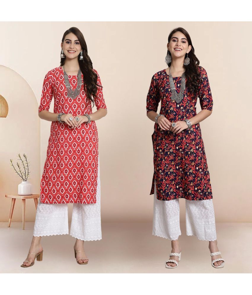     			1 Stop Fashion Pack of 2 Crepe Printed Straight Women's Kurti - ( Multicolor2 )