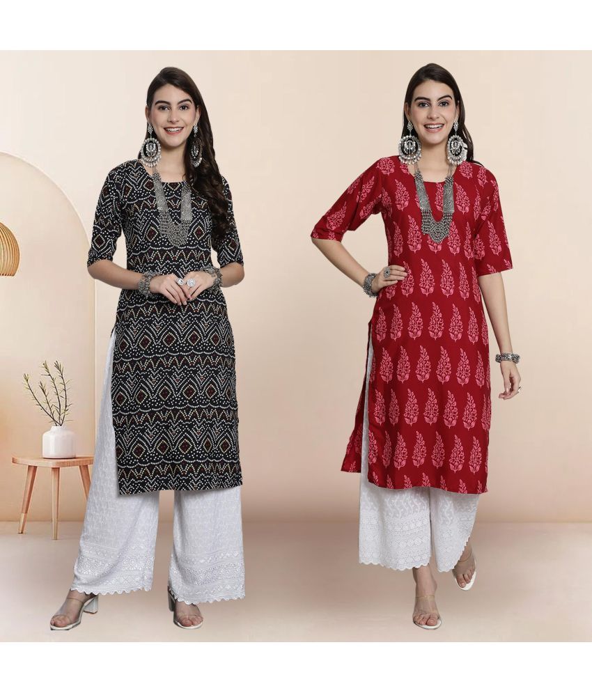     			1 Stop Fashion Pack of 2 Crepe Printed Straight Women's Kurti - ( Multicolor4 )