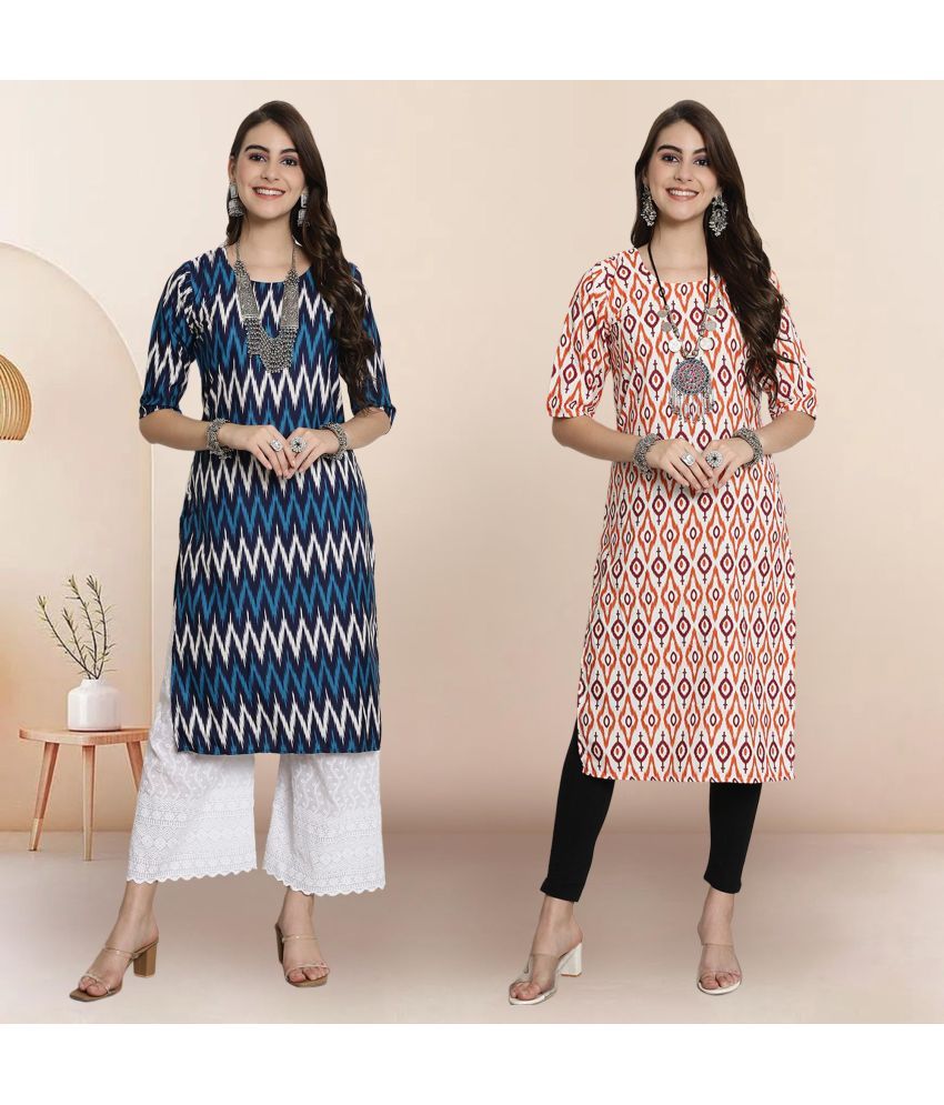     			1 Stop Fashion Pack of 2 Crepe Printed Straight Women's Kurti - ( Multicolor2 )