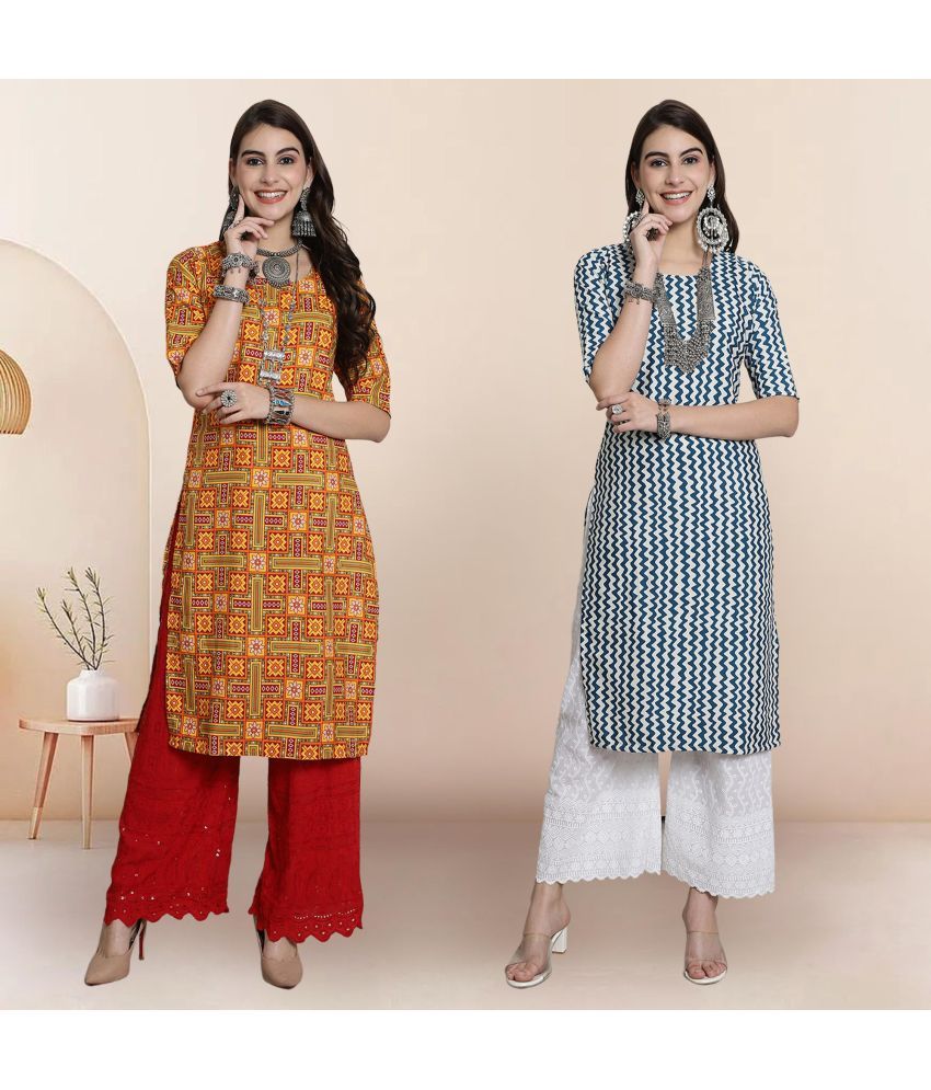     			1 Stop Fashion Pack of 2 Crepe Printed Straight Women's Kurti - ( Multicoloured )