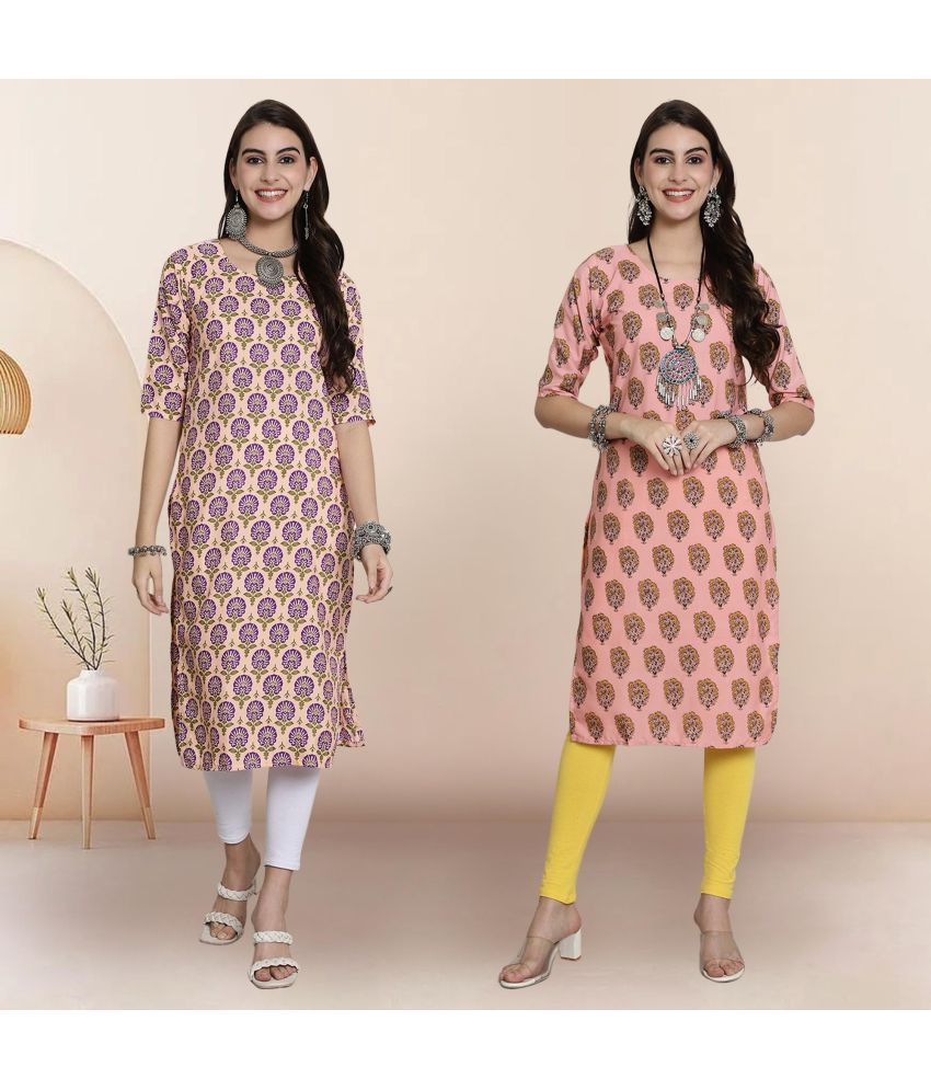     			1 Stop Fashion Pack of 2 Crepe Printed Straight Women's Kurti - ( Multicolor2 )