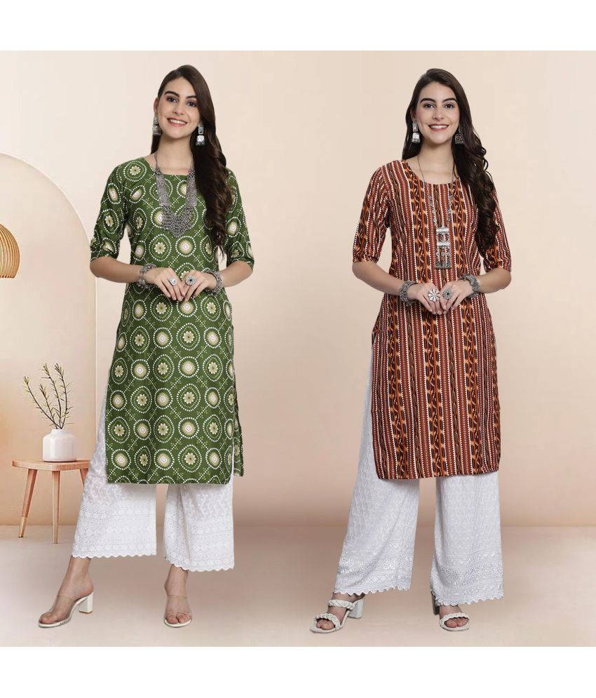     			1 Stop Fashion Pack of 2 Crepe Printed Straight Women's Kurti - ( Multicolor2 )