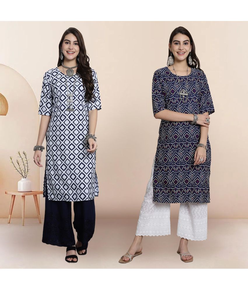     			1 Stop Fashion Pack of 2 Crepe Printed Straight Women's Kurti - ( Multicolor2 )