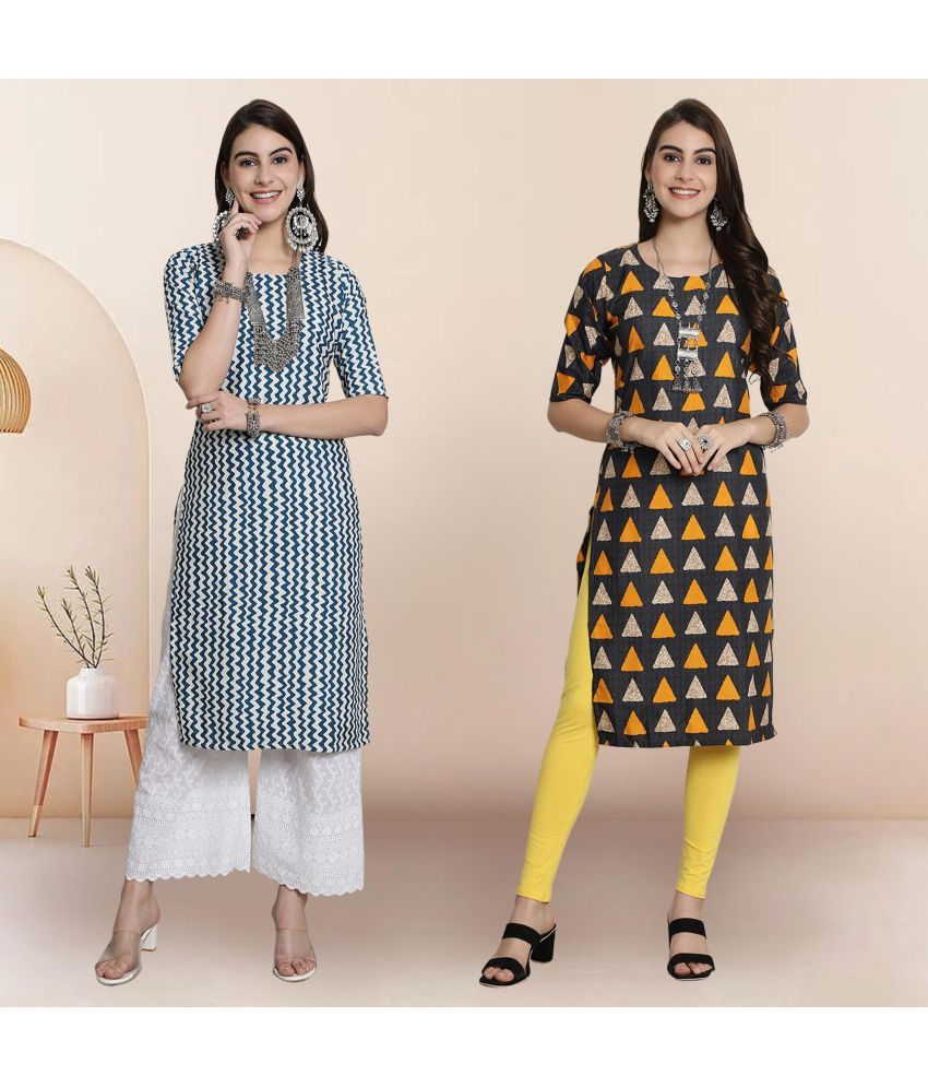     			1 Stop Fashion Pack of 2 Crepe Printed Straight Women's Kurti - ( Multicolor4 )