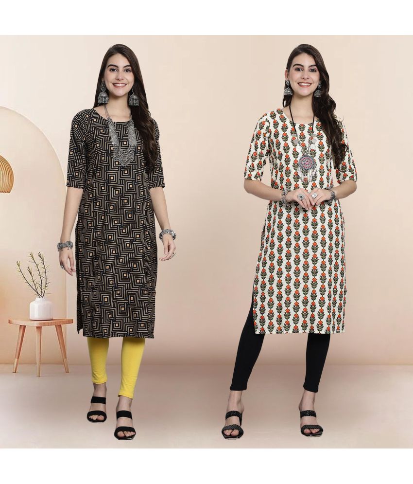     			1 Stop Fashion Pack of 2 Crepe Printed Straight Women's Kurti - ( Multicoloured )