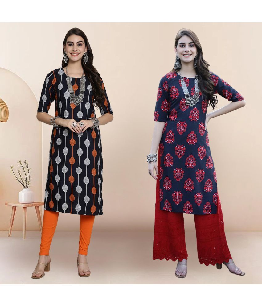     			1 Stop Fashion Pack of 2 Crepe Printed Straight Women's Kurti - ( Multicoloured )