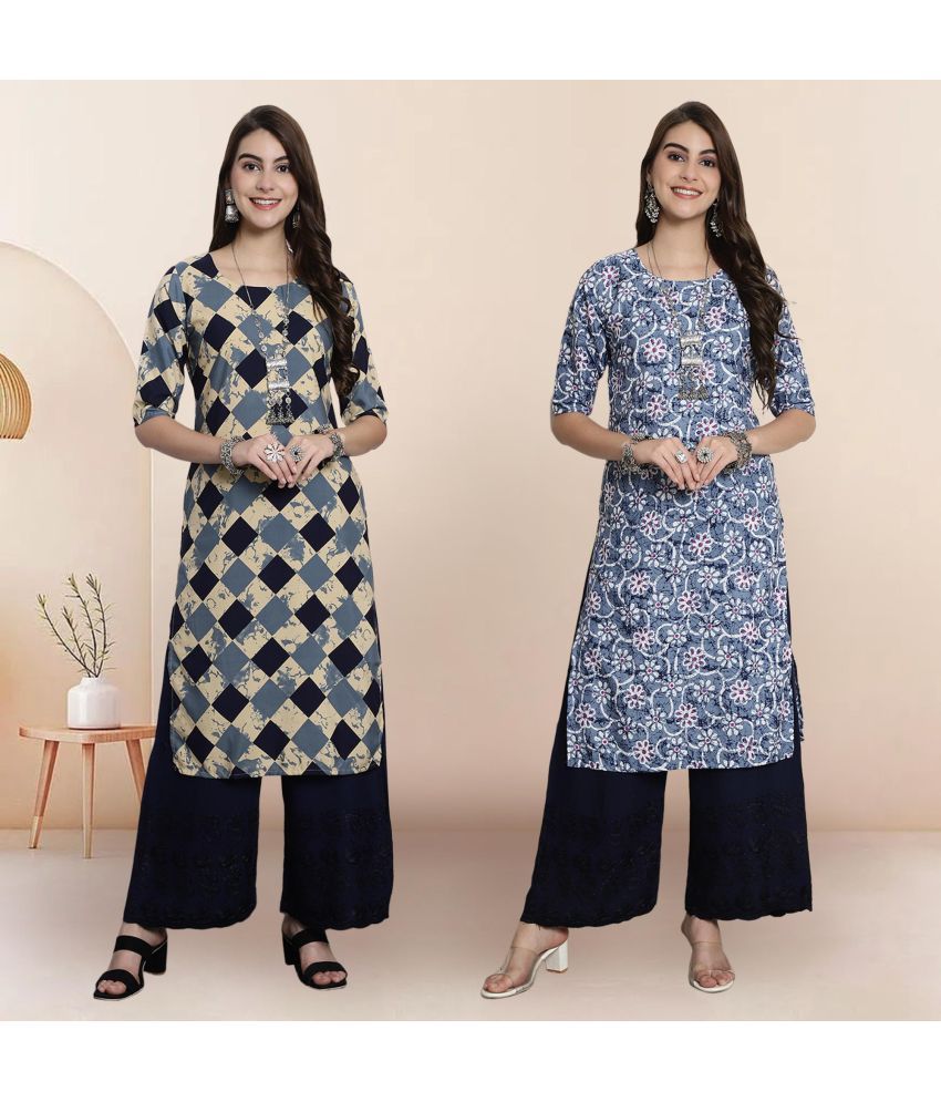     			1 Stop Fashion Pack of 2 Crepe Printed Straight Women's Kurti - ( Multicolor2 )