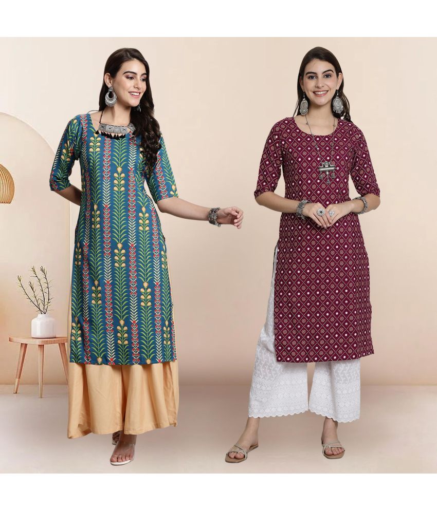     			1 Stop Fashion Pack of 2 Crepe Printed Straight Women's Kurti - ( Multicolor1 )