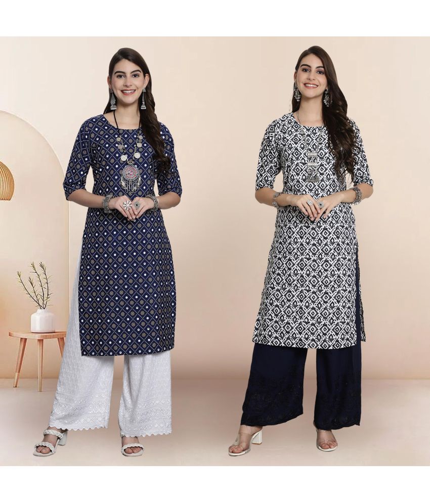     			1 Stop Fashion Pack of 2 Crepe Printed Straight Women's Kurti - ( Multicolor2 )