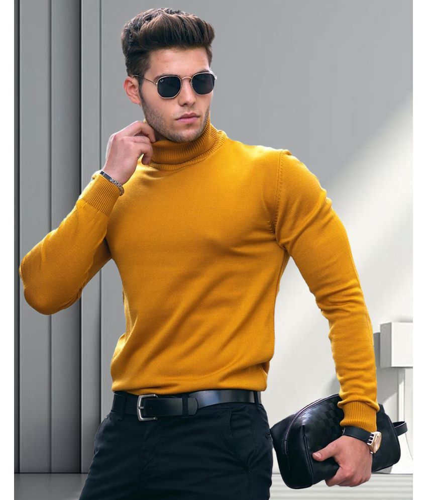     			AOOSH Cotton Blend Regular Fit Solid Full Sleeves Men's High Neck T-Shirt - Mustard ( Pack of 1 )