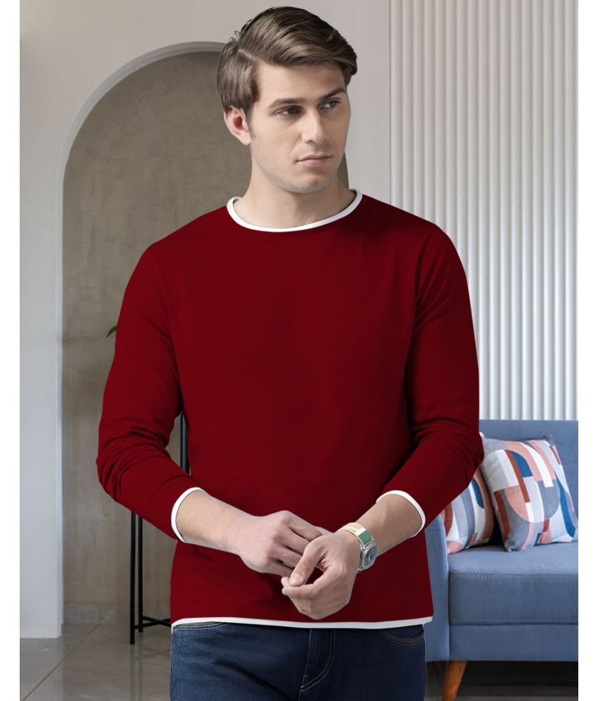     			AOOSH Cotton Blend Regular Fit Solid Full Sleeves Men's Round T-Shirt - Maroon ( Pack of 1 )