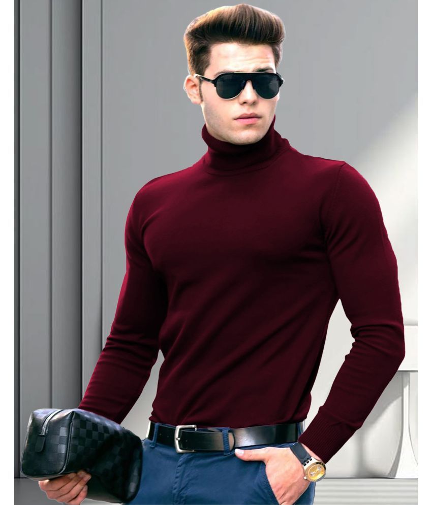     			AOOSH Cotton Blend Regular Fit Solid Full Sleeves Men's High Neck T-Shirt - Maroon ( Pack of 1 )