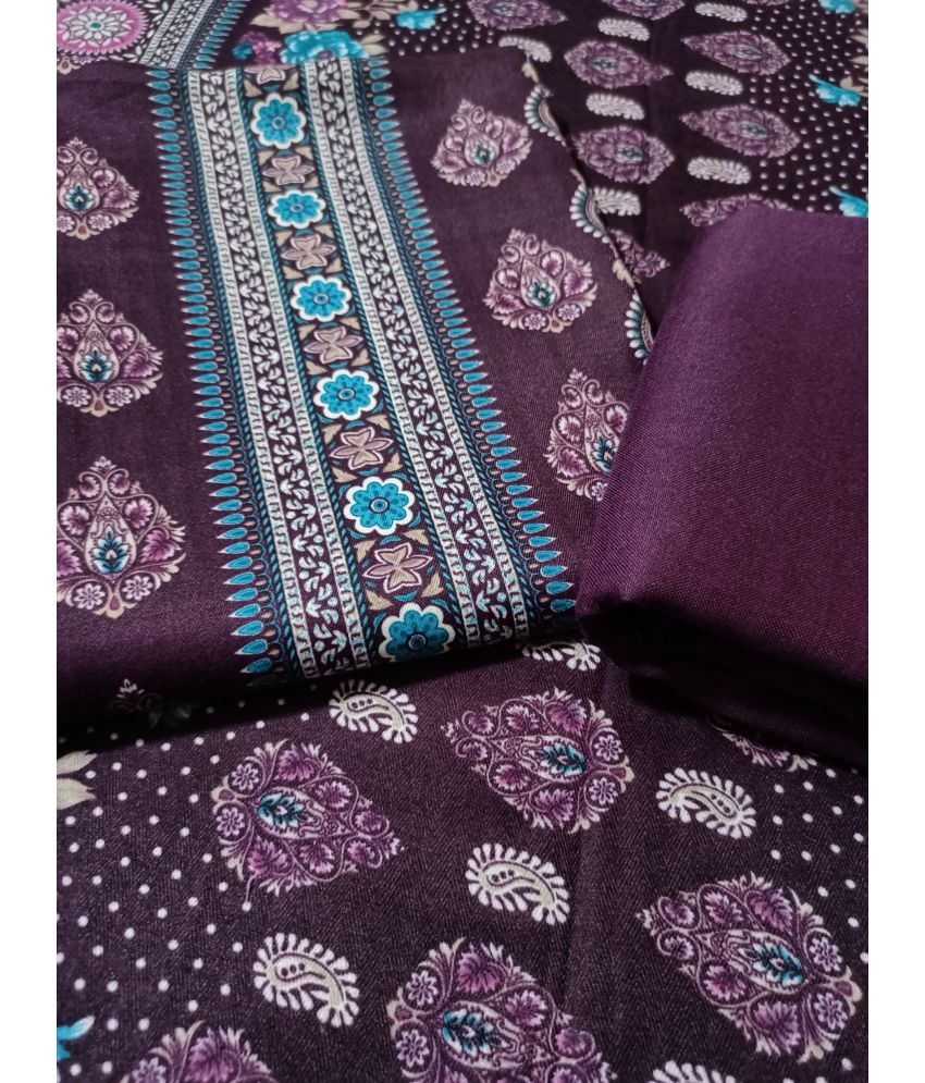     			BBQSTYLE Unstitched Woollen Printed Dress Material - Purple ( Pack of 1 )