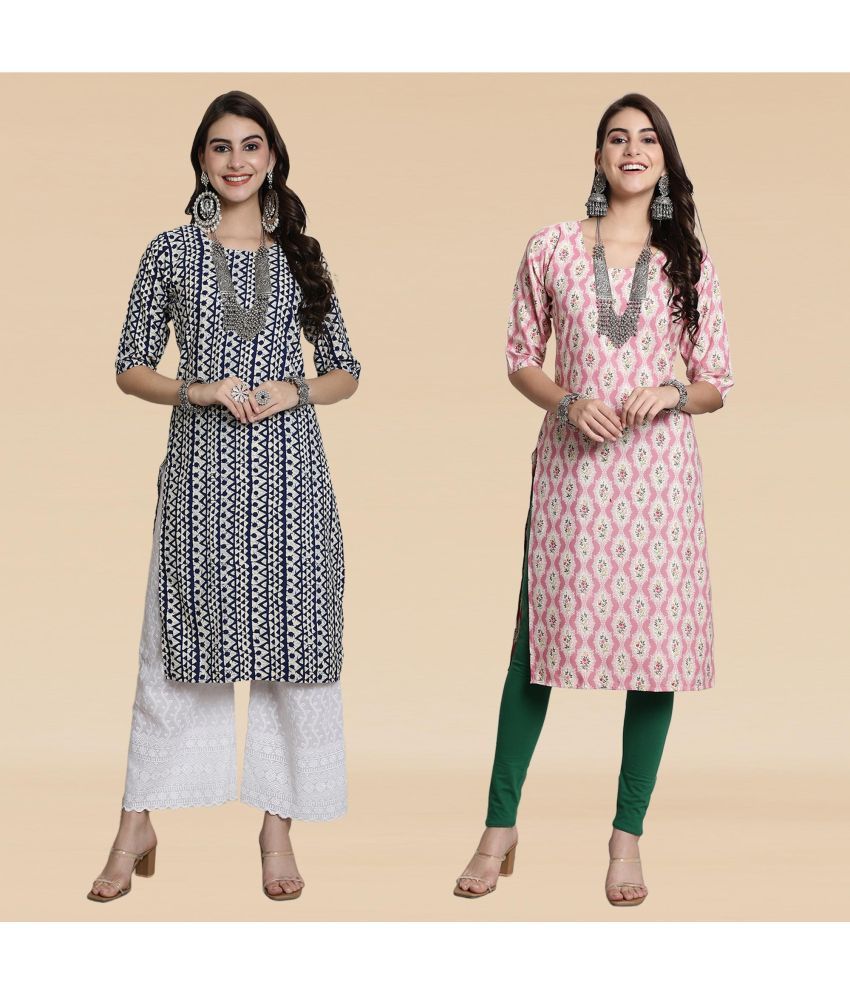     			Ethnicbasket Pack of 2 Crepe Printed Straight Women's Kurti - ( Multicoloured )