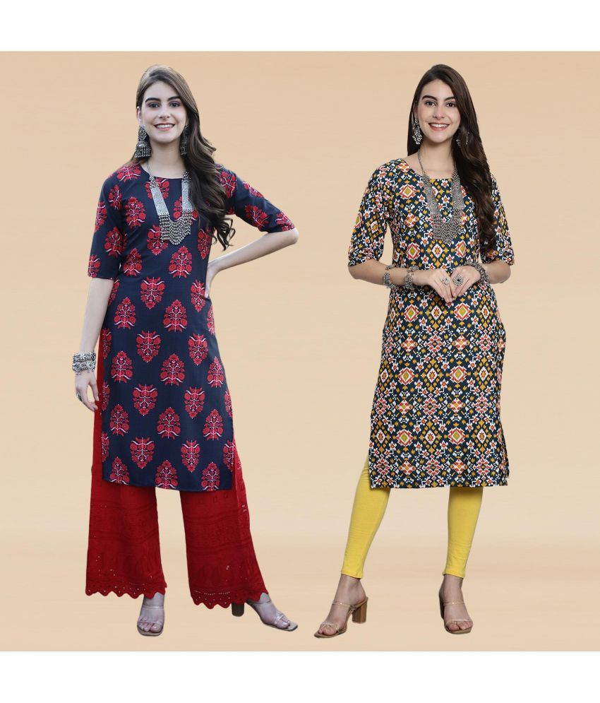     			Ethnicbasket Pack of 2 Crepe Printed Straight Women's Kurti - ( Multicolor4 )