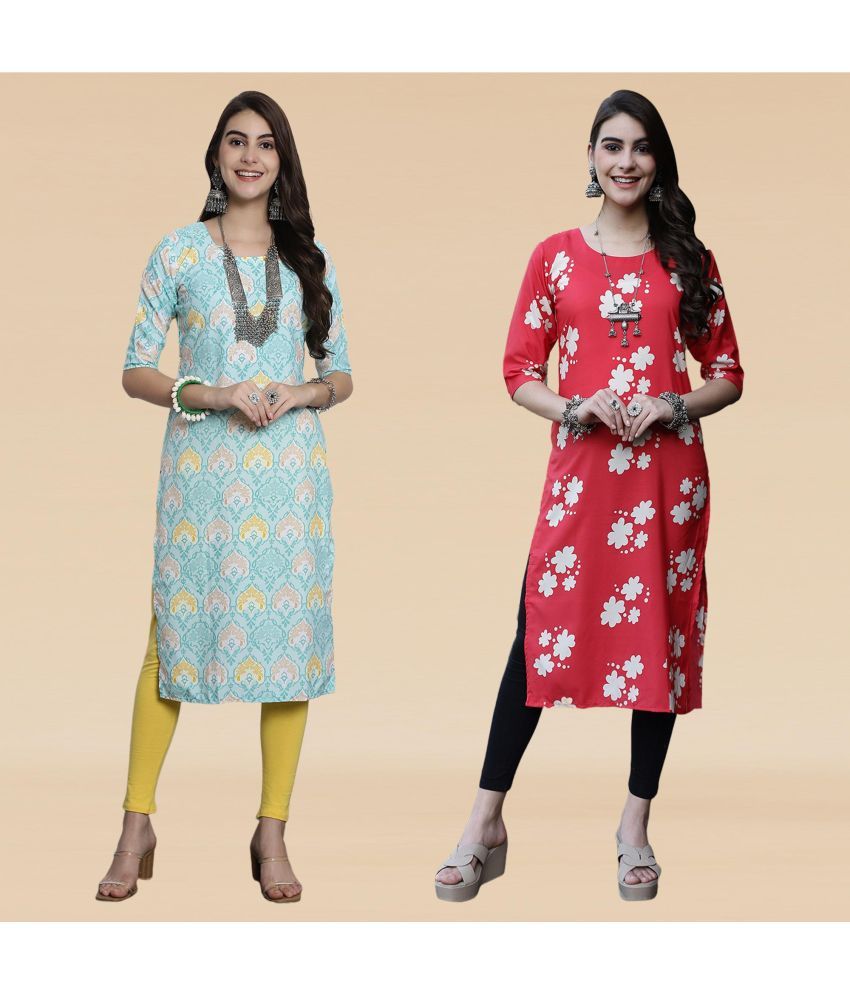     			Ethnicbasket Pack of 2 Crepe Printed Straight Women's Kurti - ( Multicolor4 )