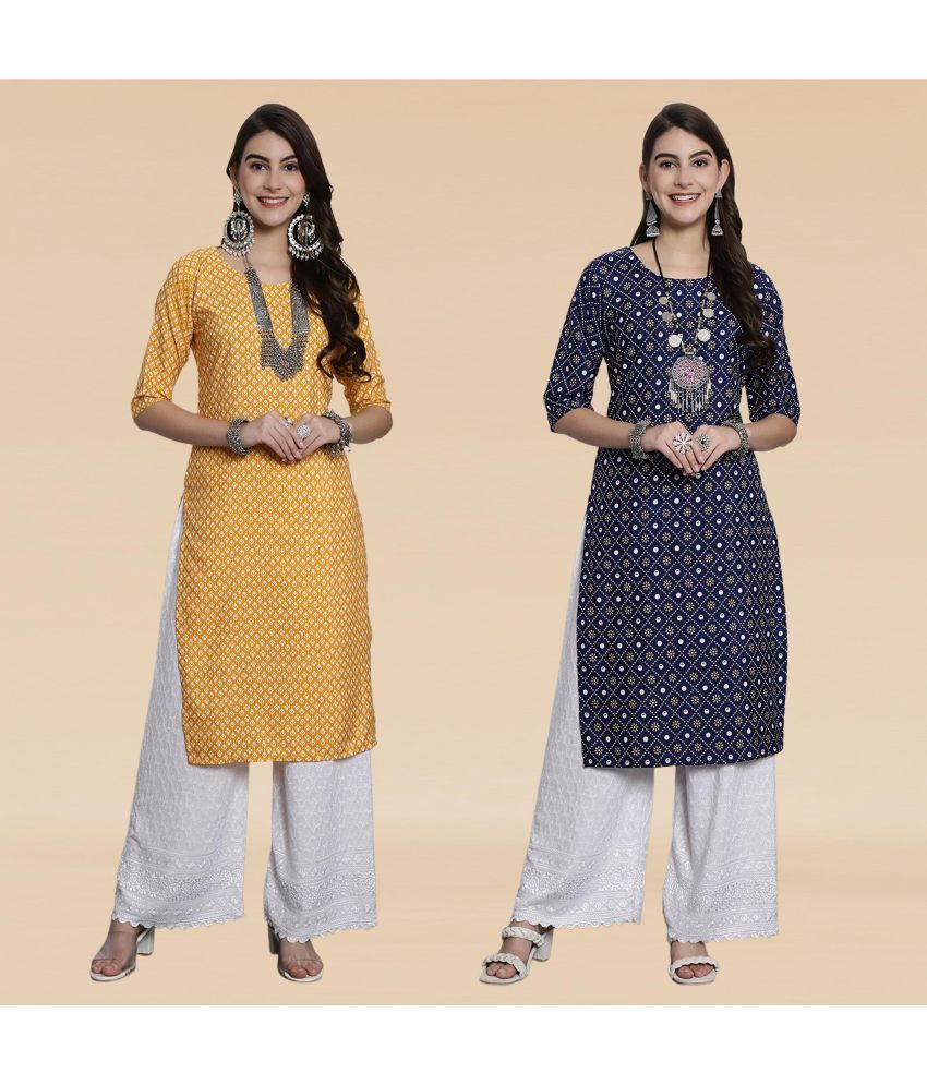     			Ethnicbasket Pack of 2 Crepe Printed Straight Women's Kurti - ( Multicolor4 )