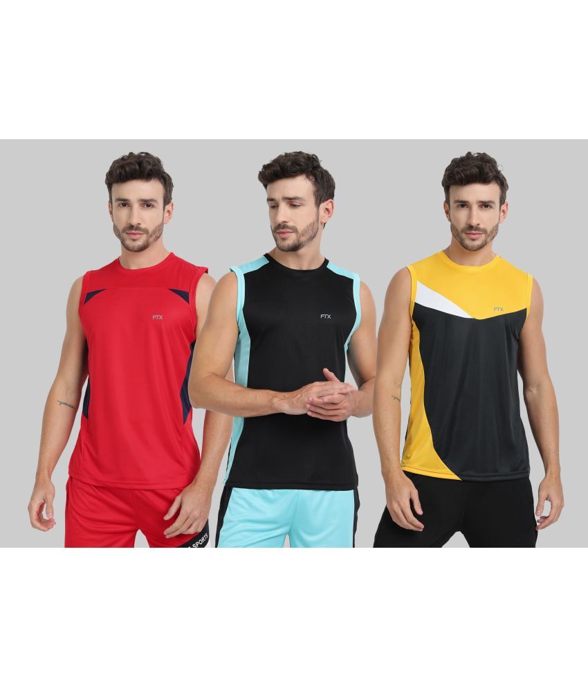     			FTX Polyester Regular Fit Colorblock Sleeveless Men's Round T-Shirt - Charcoal ( Pack of 3 )