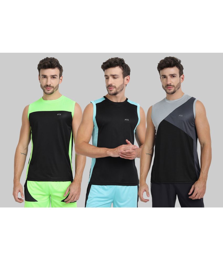     			FTX Polyester Regular Fit Colorblock Sleeveless Men's Round T-Shirt - Black ( Pack of 3 )