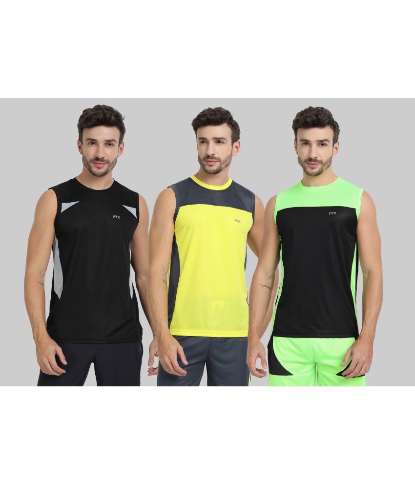     			FTX Polyester Regular Fit Colorblock Sleeveless Men's Round T-Shirt - Yellow ( Pack of 3 )