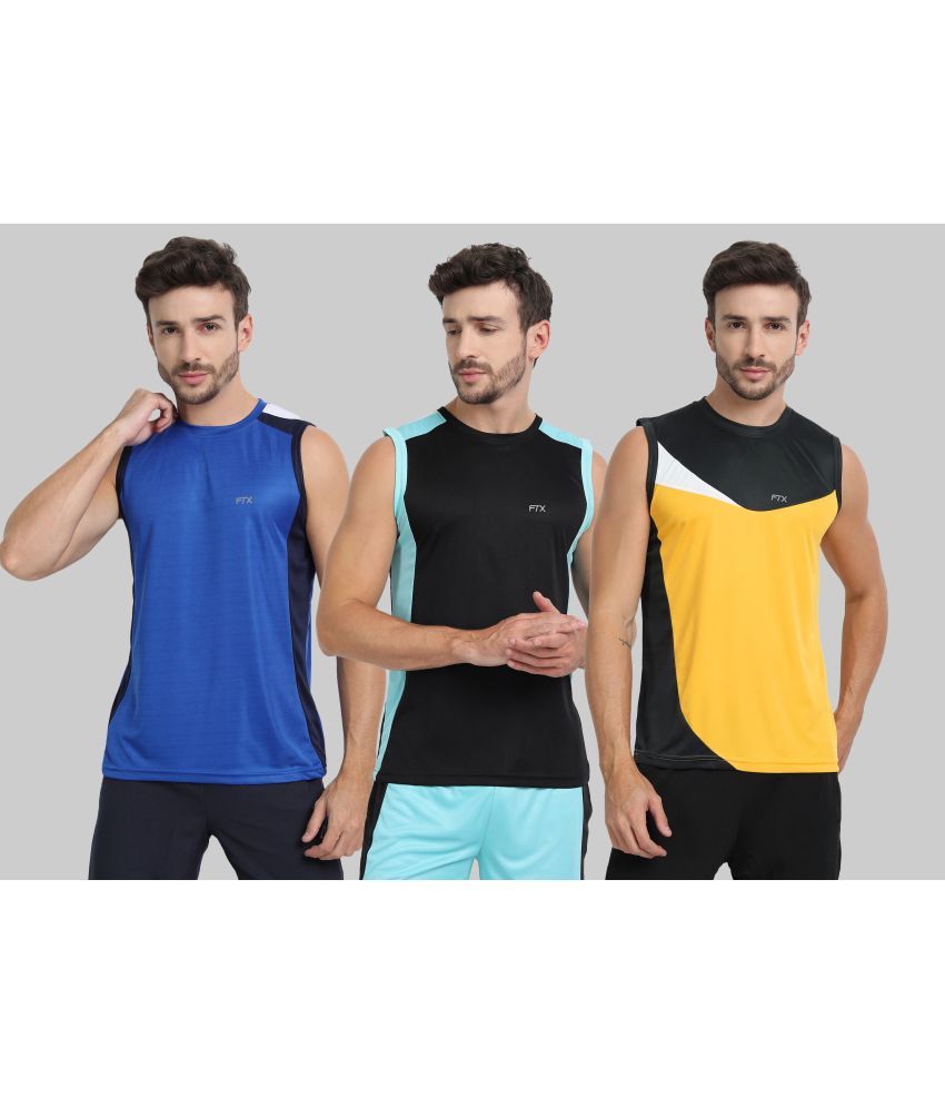     			FTX Polyester Regular Fit Colorblock Sleeveless Men's Round T-Shirt - Yellow ( Pack of 3 )