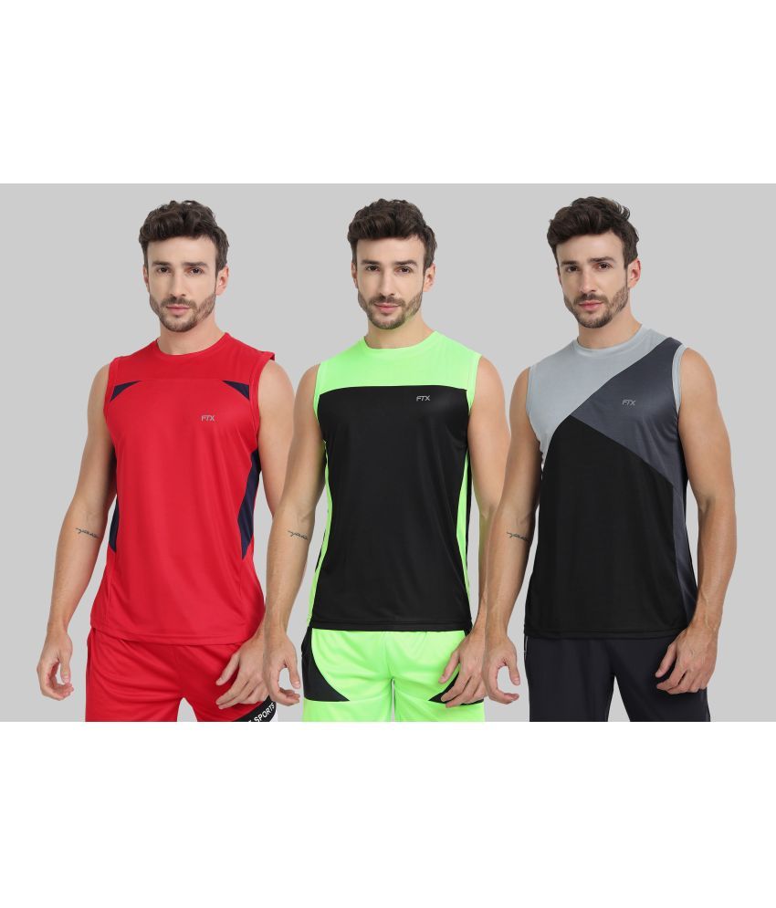     			FTX Polyester Regular Fit Colorblock Sleeveless Men's Round T-Shirt - Black ( Pack of 3 )