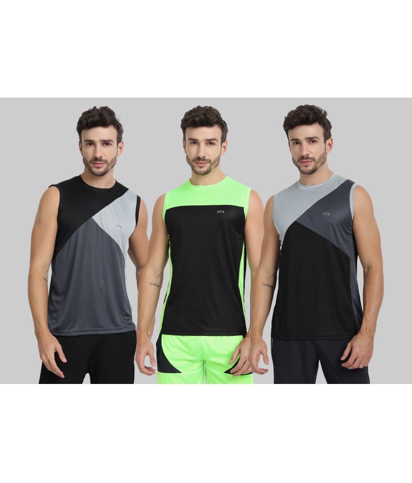     			FTX Polyester Regular Fit Colorblock Sleeveless Men's Round T-Shirt - Grey ( Pack of 3 )