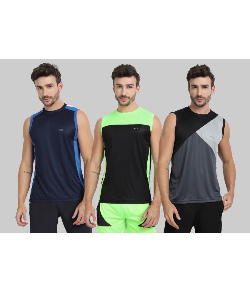     			FTX Polyester Regular Fit Colorblock Sleeveless Men's Round T-Shirt - Charcoal ( Pack of 3 )