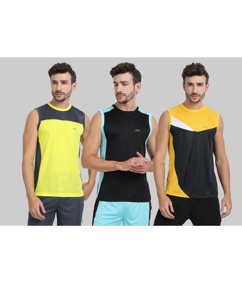     			FTX Polyester Regular Fit Colorblock Sleeveless Men's Round T-Shirt - Charcoal ( Pack of 3 )