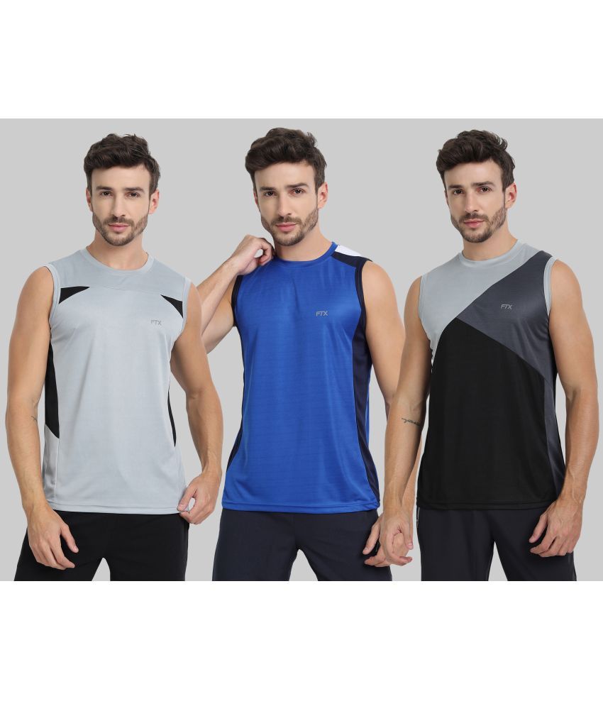     			FTX Polyester Regular Fit Colorblock Sleeveless Men's Round T-Shirt - Black ( Pack of 3 )