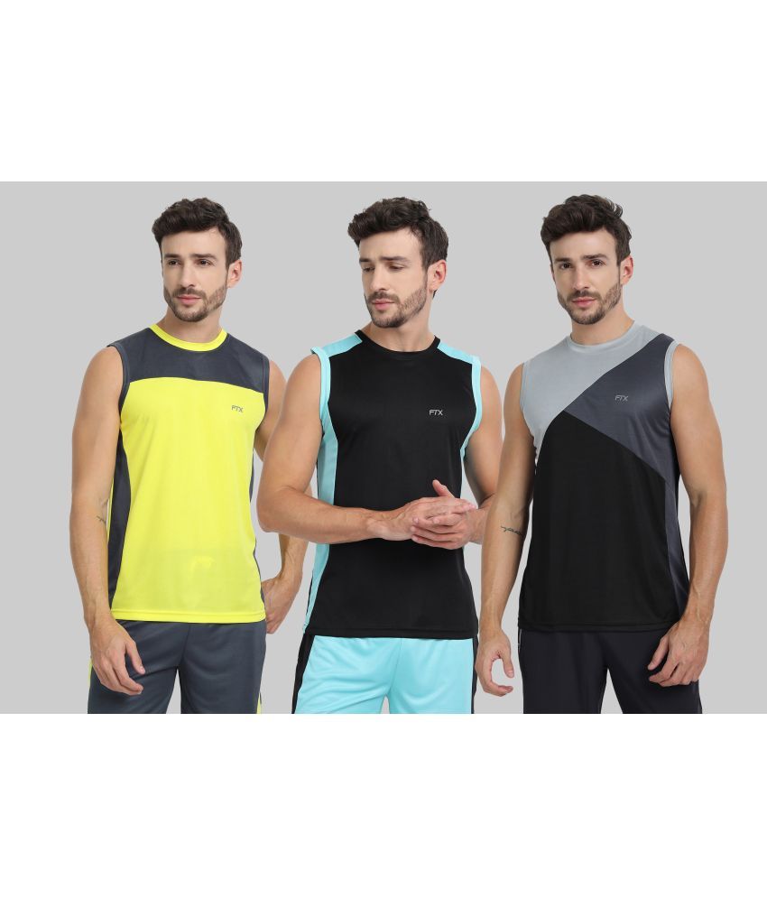     			FTX Polyester Regular Fit Colorblock Sleeveless Men's Round T-Shirt - Black ( Pack of 3 )