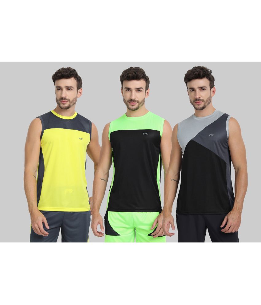     			FTX Polyester Regular Fit Colorblock Sleeveless Men's Round T-Shirt - Yellow ( Pack of 3 )