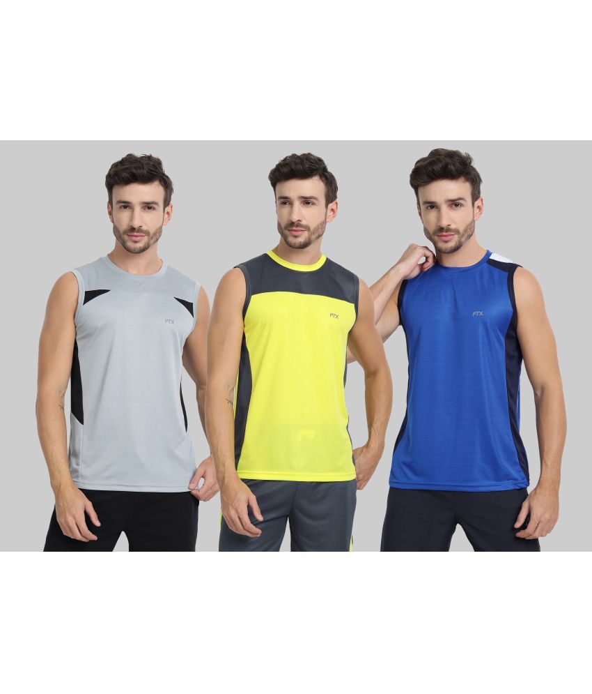     			FTX Polyester Regular Fit Colorblock Sleeveless Men's Round T-Shirt - Yellow ( Pack of 3 )