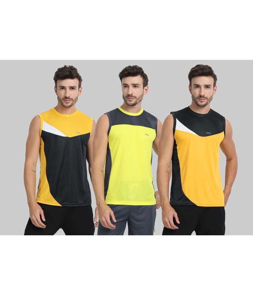     			FTX Polyester Regular Fit Colorblock Sleeveless Men's Round T-Shirt - Charcoal ( Pack of 3 )