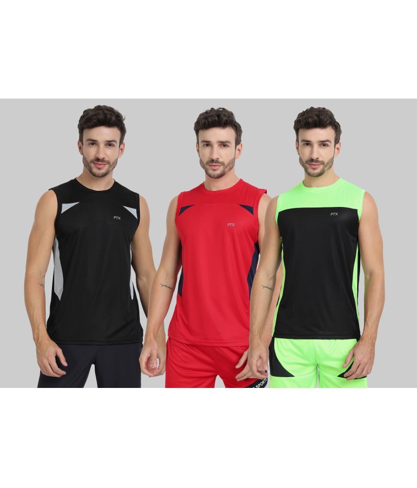     			FTX Polyester Regular Fit Colorblock Sleeveless Men's Round T-Shirt - Red ( Pack of 3 )