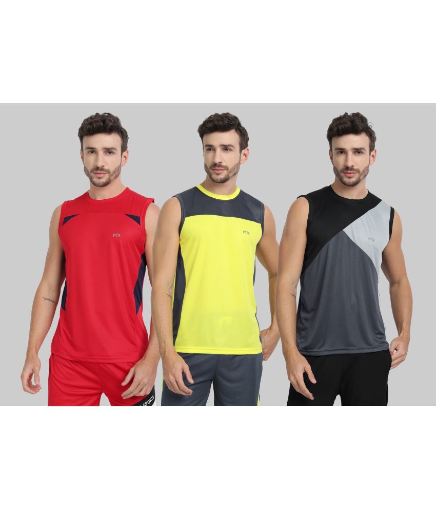     			FTX Polyester Regular Fit Colorblock Sleeveless Men's Round T-Shirt - Dark Grey ( Pack of 3 )