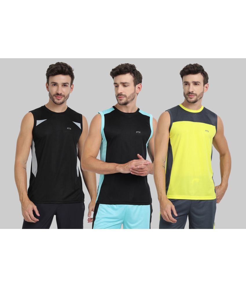     			FTX Polyester Regular Fit Colorblock Sleeveless Men's Round T-Shirt - Yellow ( Pack of 3 )