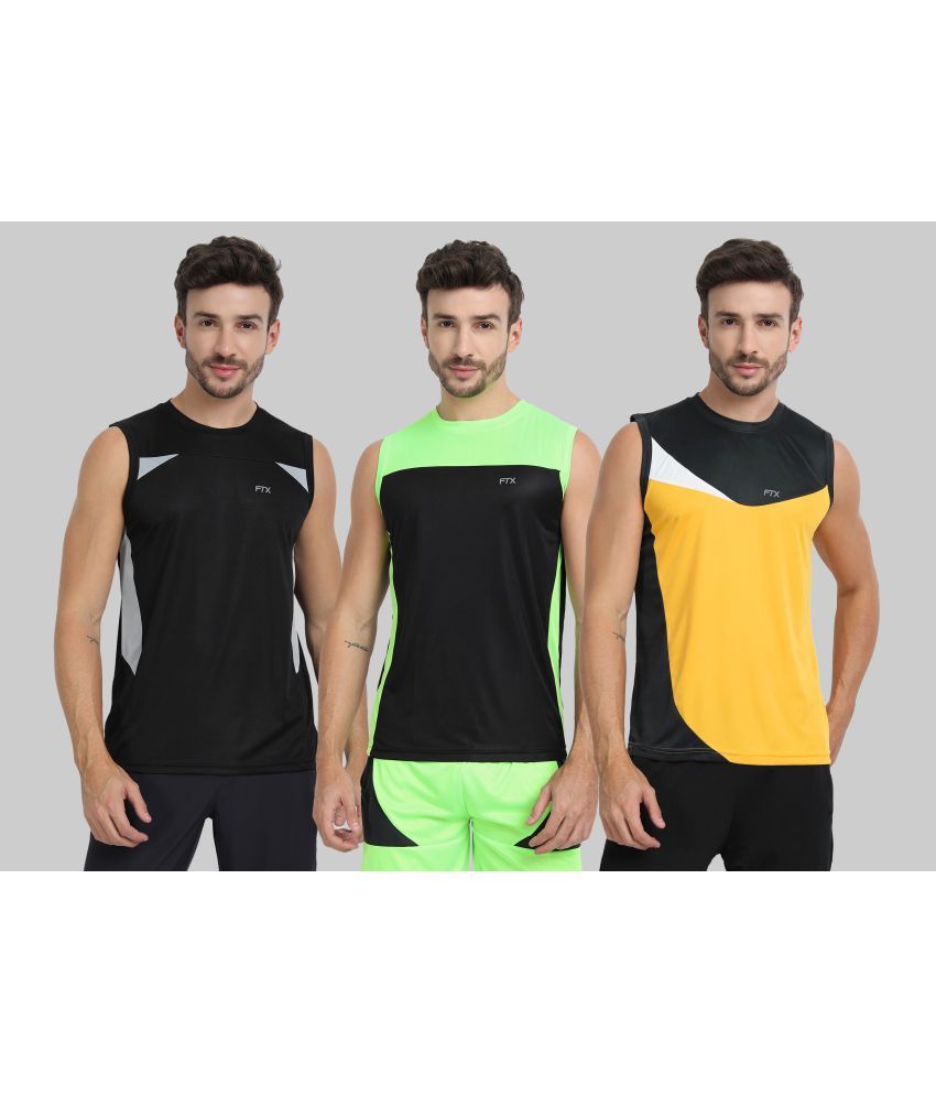     			FTX Polyester Regular Fit Colorblock Sleeveless Men's Round T-Shirt - Yellow ( Pack of 3 )