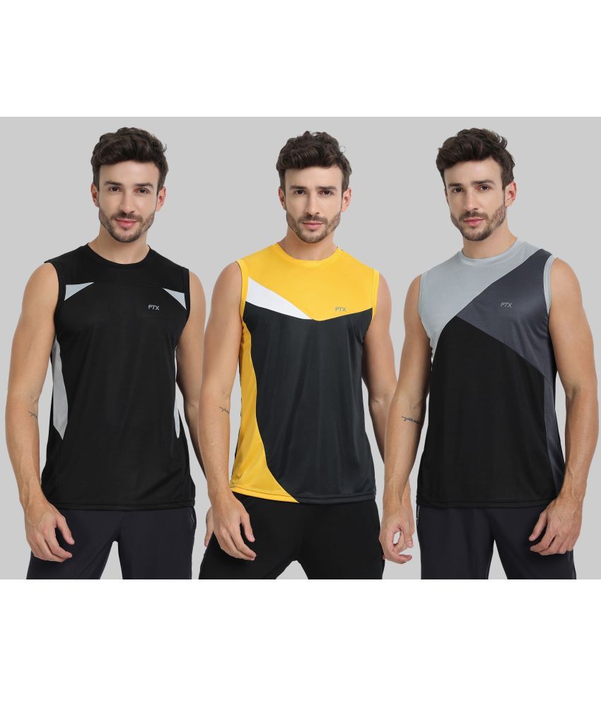     			FTX Polyester Regular Fit Colorblock Sleeveless Men's Round T-Shirt - Charcoal ( Pack of 3 )