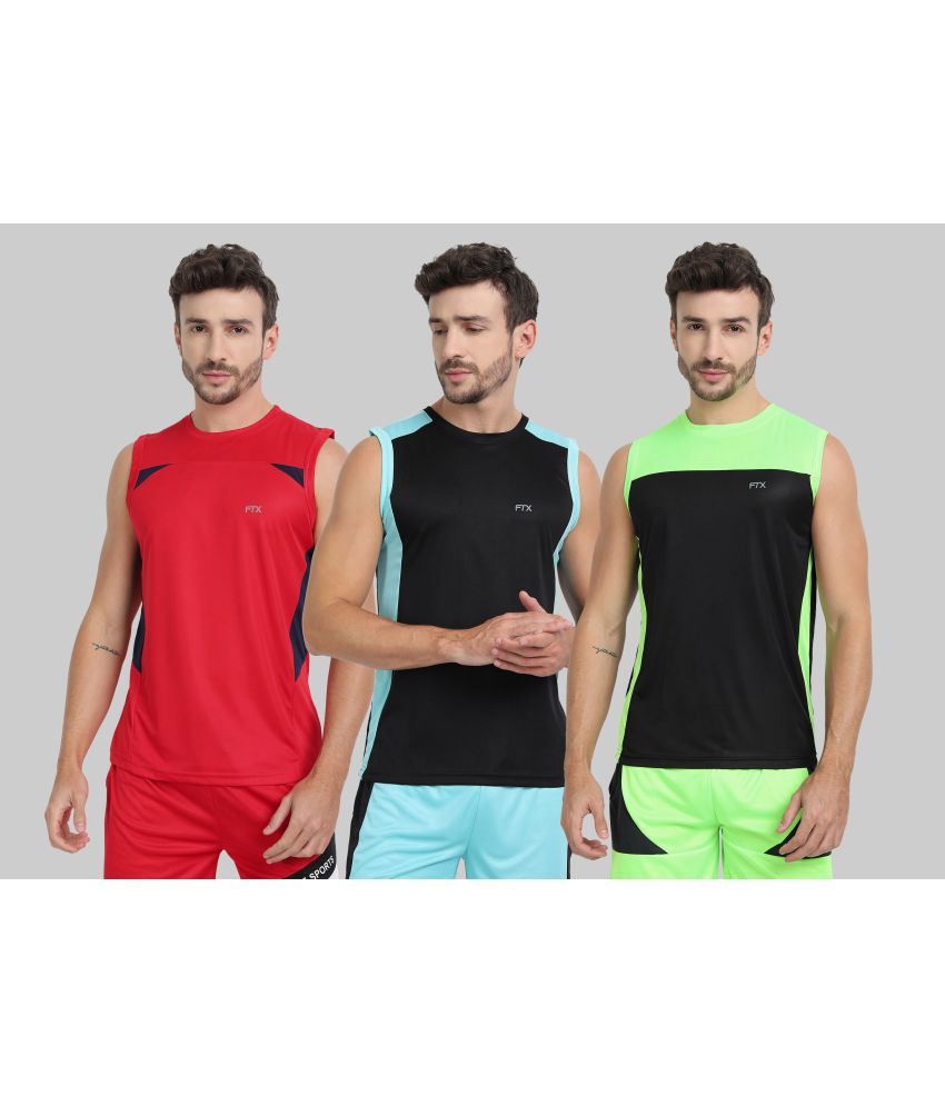     			FTX Polyester Regular Fit Colorblock Sleeveless Men's Round T-Shirt - Light Grey ( Pack of 3 )