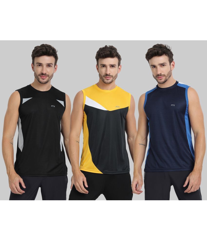     			FTX Polyester Regular Fit Colorblock Sleeveless Men's Round T-Shirt - Black ( Pack of 3 )