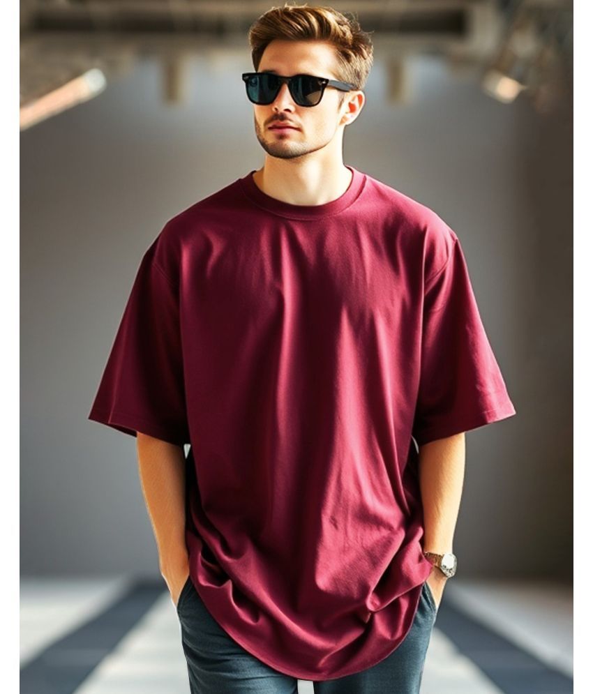     			GESPO Cotton Oversized Fit Solid 3/4th Sleeves Men's Round T-Shirt - Maroon ( Pack of 1 )